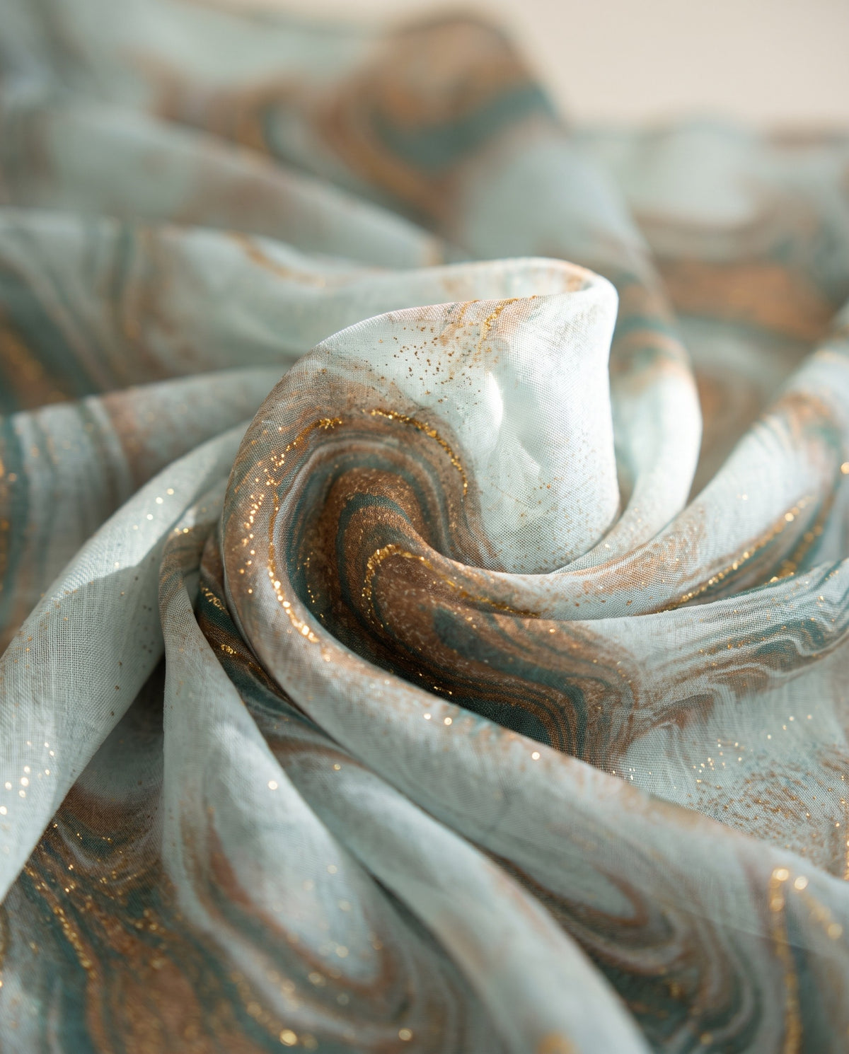 Chiffon Hijab Marble in Sage Swirl, fabric detail