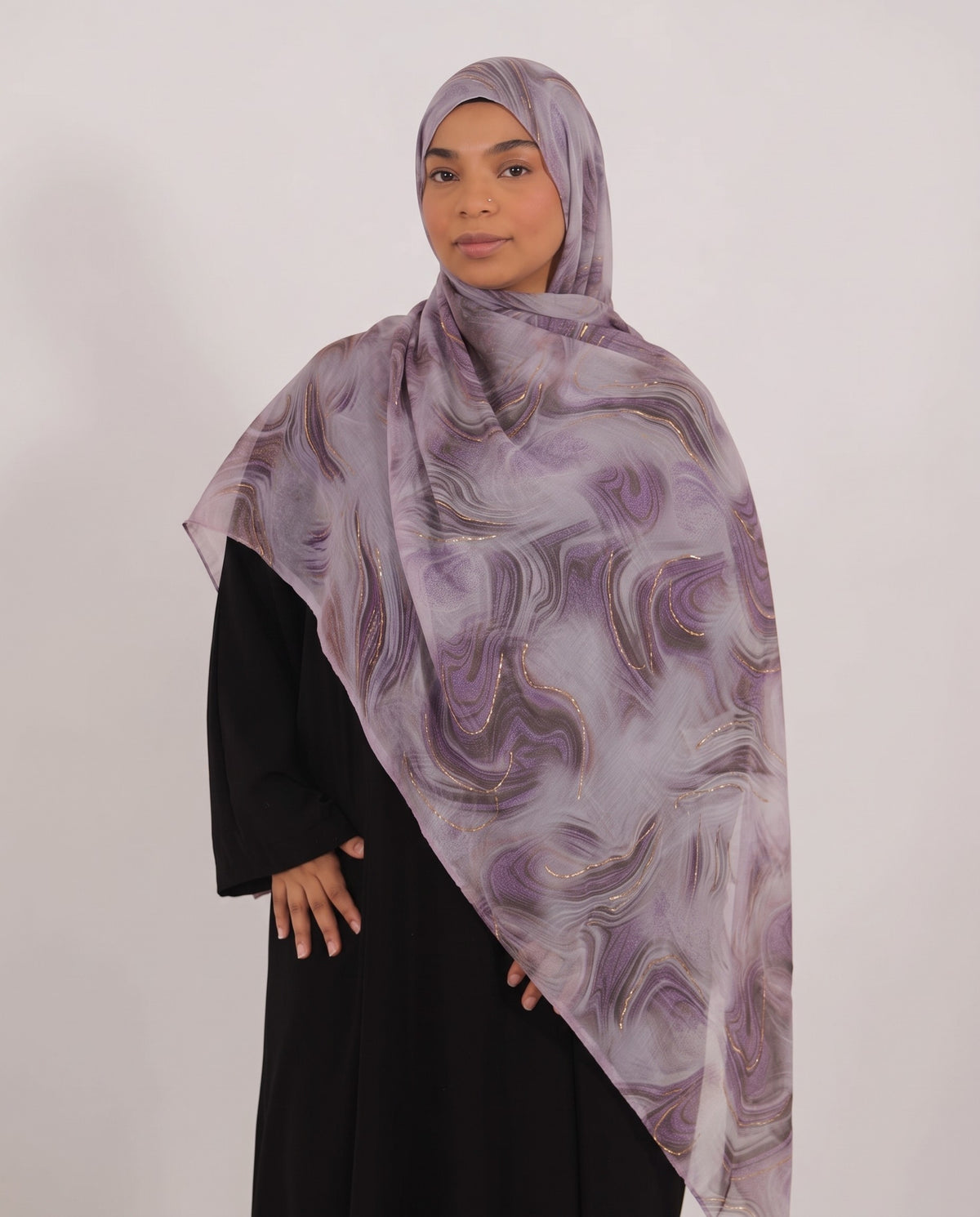 Chiffon Hijab Marble in Misty Plum, front