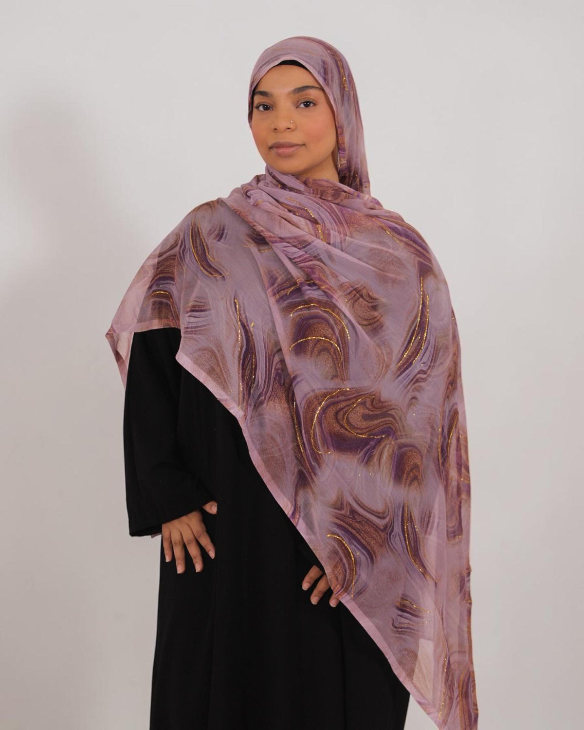 Chiffon Hijab Marble in Lavender Mist, front