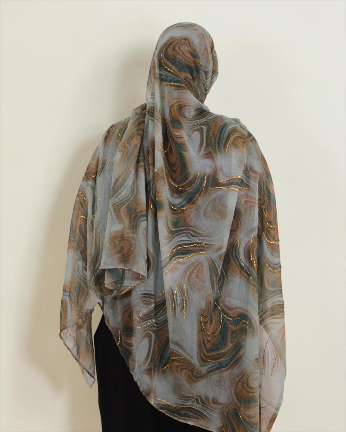 Chiffon Hijab Marble in Sage Swirl, back