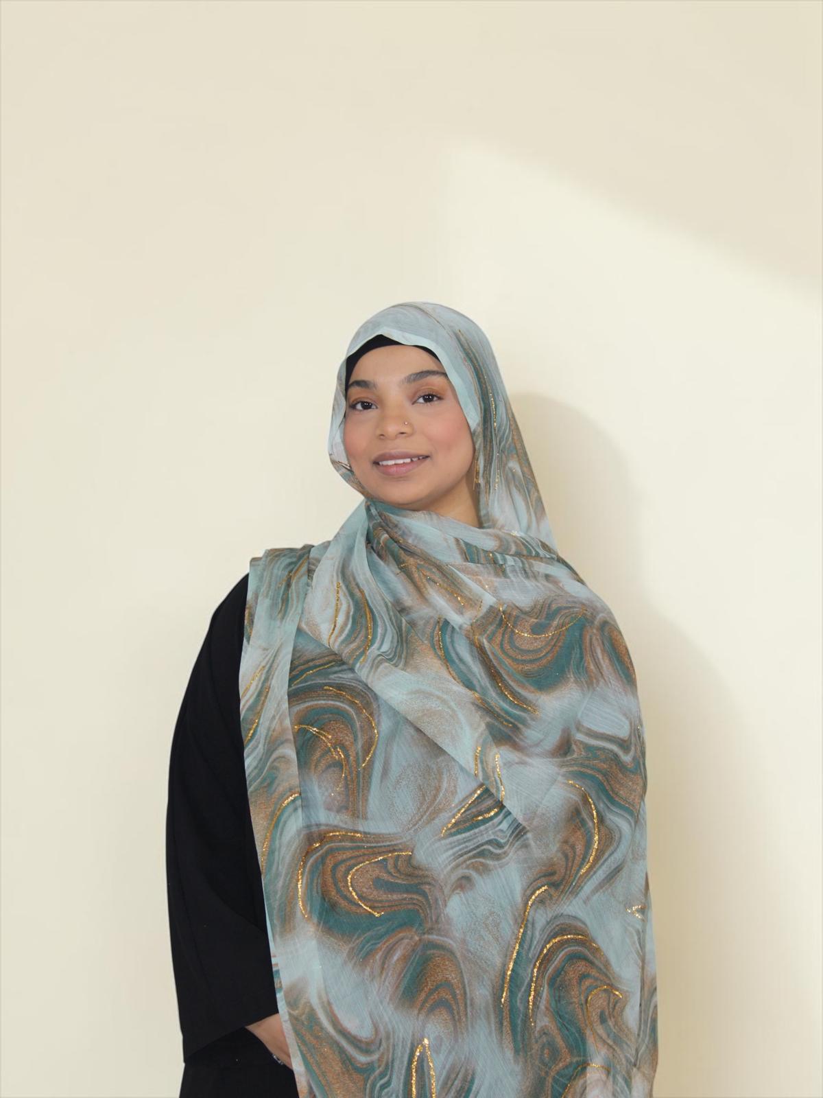Chiffon Hijab Marble in Sage Swirl, front