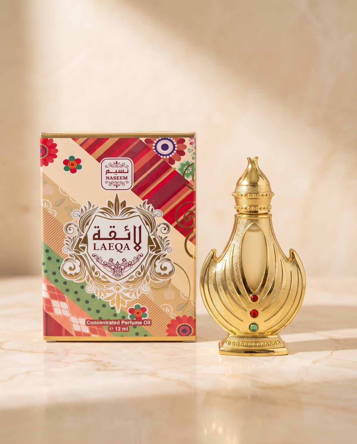 Laeqa by Naseem concentrated perfume oil, 12 ml gold bottle with box